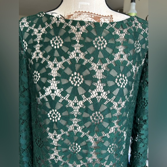 Jessica Howard Emerald Green Lace Dress w/3/4 sleeves and nude lining size 10 - Picture 2 of 14